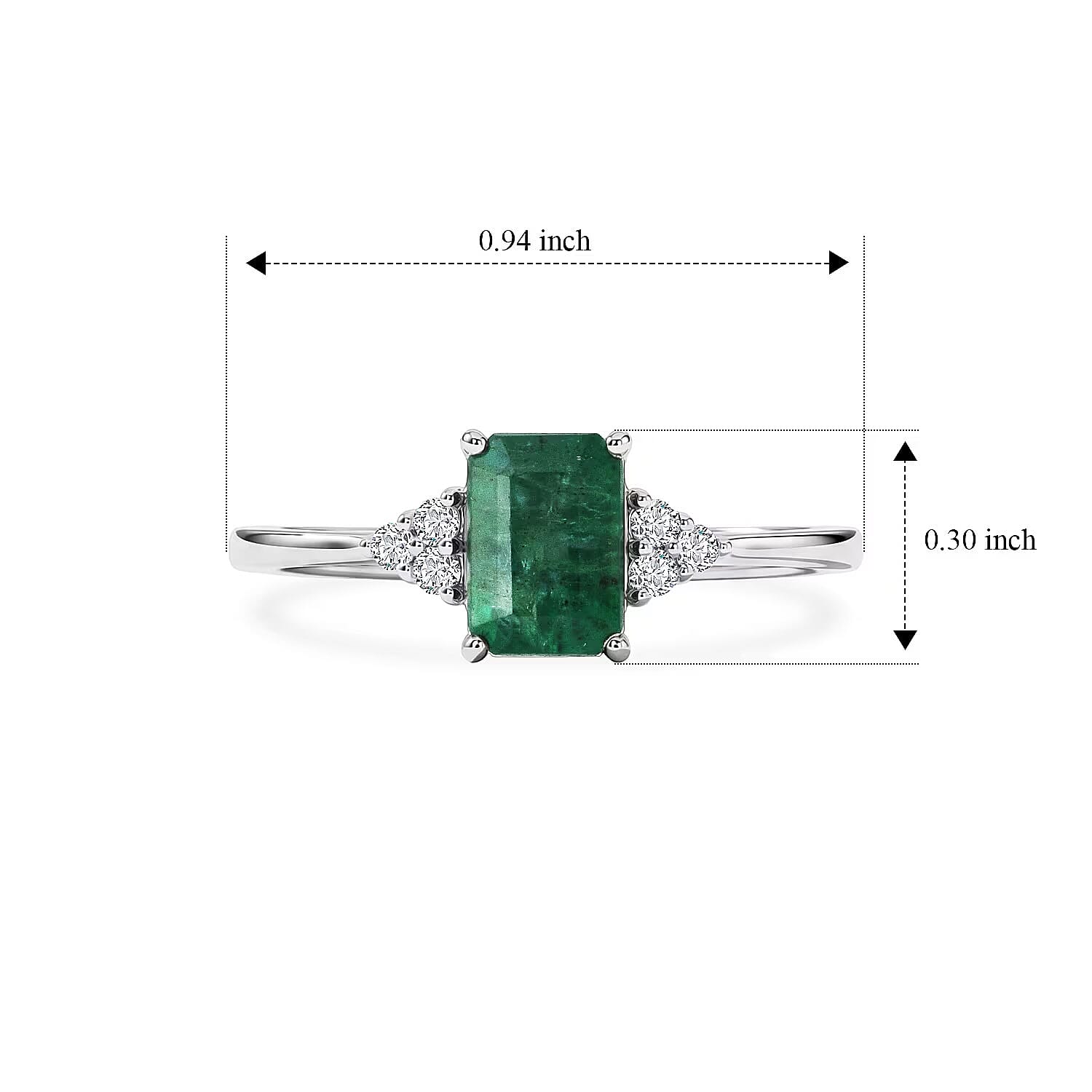 D'Joy Premium Kagem Zambian Emerald and Moissanite 1.10 ctw Royal Ring in Rhodium Over Sterling Silver (Size 7.0)