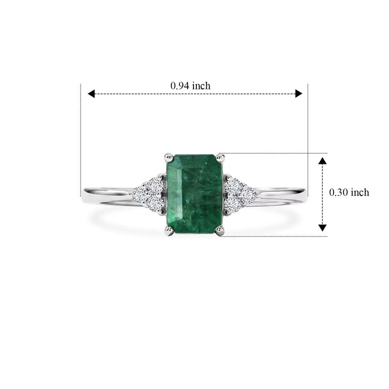 D'Joy Premium Kagem Zambian Emerald and Moissanite 1.10 ctw Royal Ring in Rhodium Over Sterling Silver (Size 7.0)