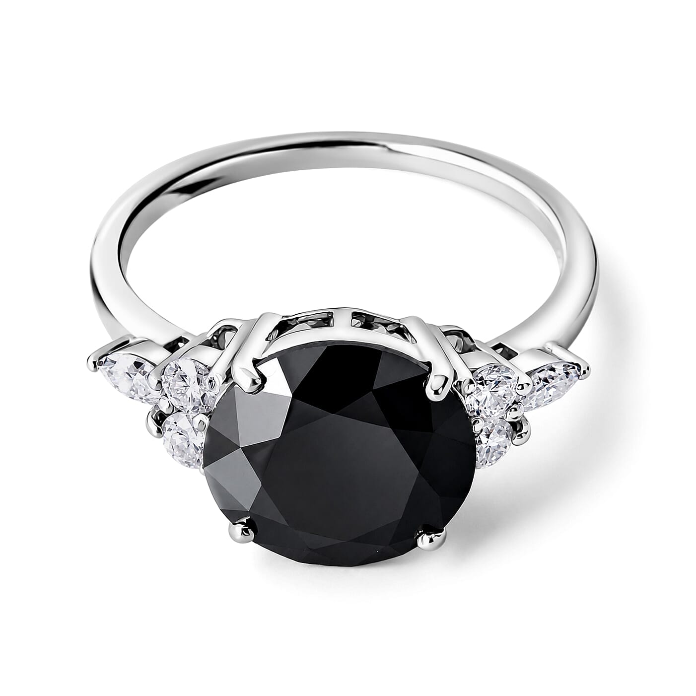 D'Joy Black and White Moissanite 4.85 ctw Black Majesty Ring in Rhodium Over Sterling Silver (Size 10.0)