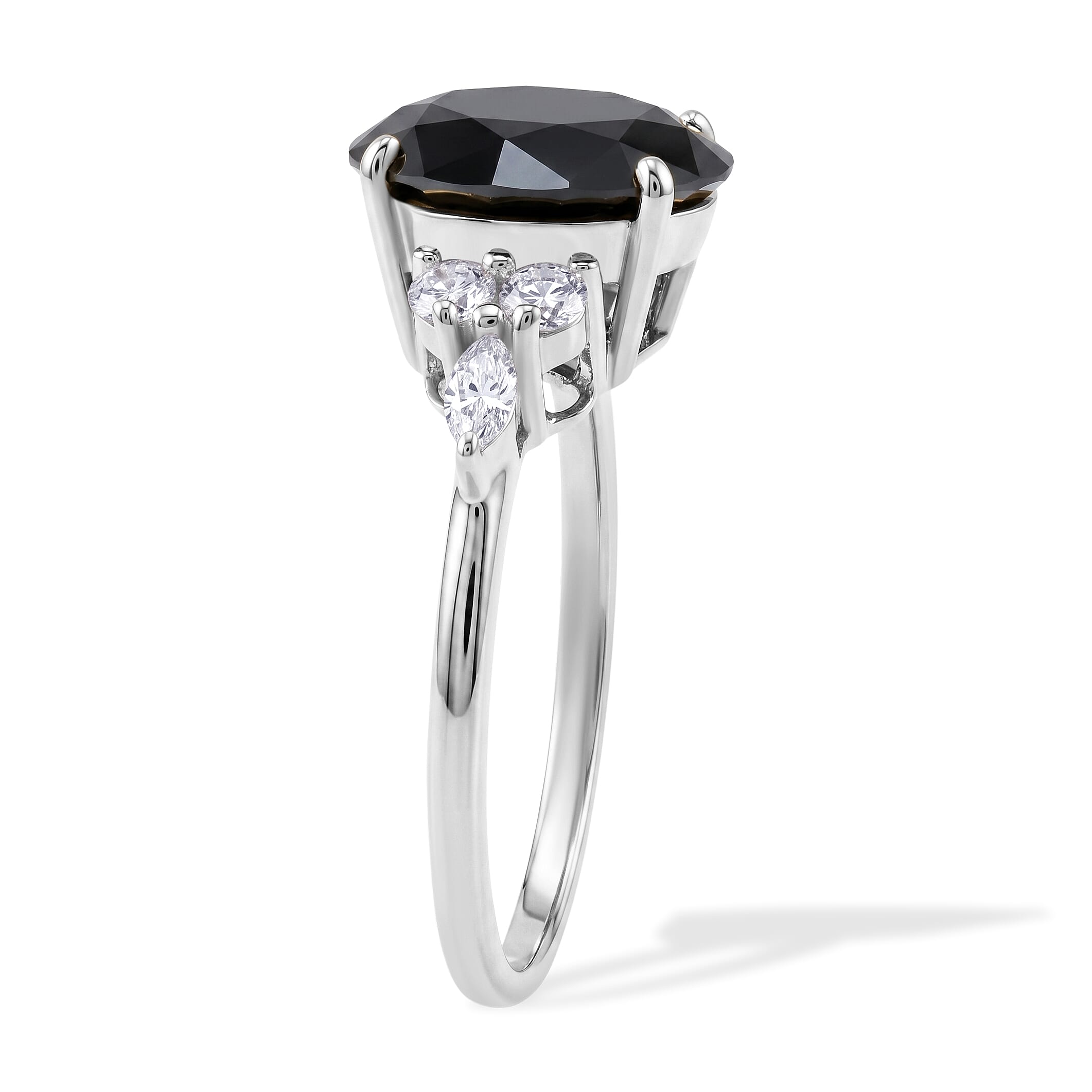 D'Joy Black and White Moissanite 4.85 ctw Black Majesty Ring in Rhodium Over Sterling Silver (Size 10.0)