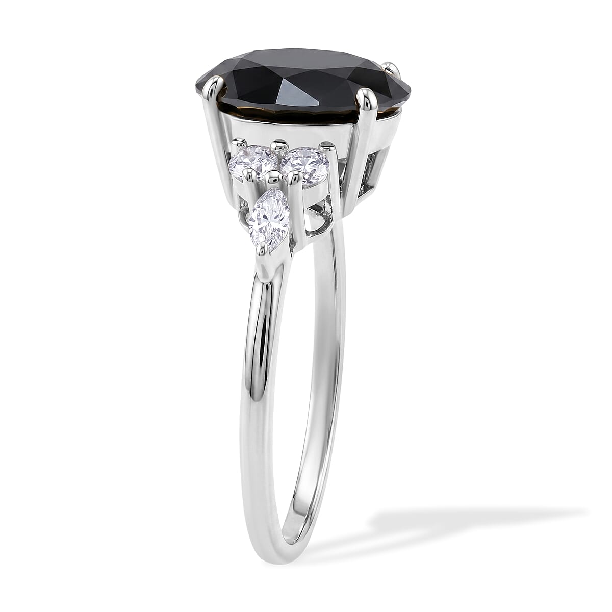 D'Joy Black and White Moissanite (Rnd 11.25mm) Ring in Rhodium Over Sterling Silver (Size 10.0) 4.85 ctw image number 3