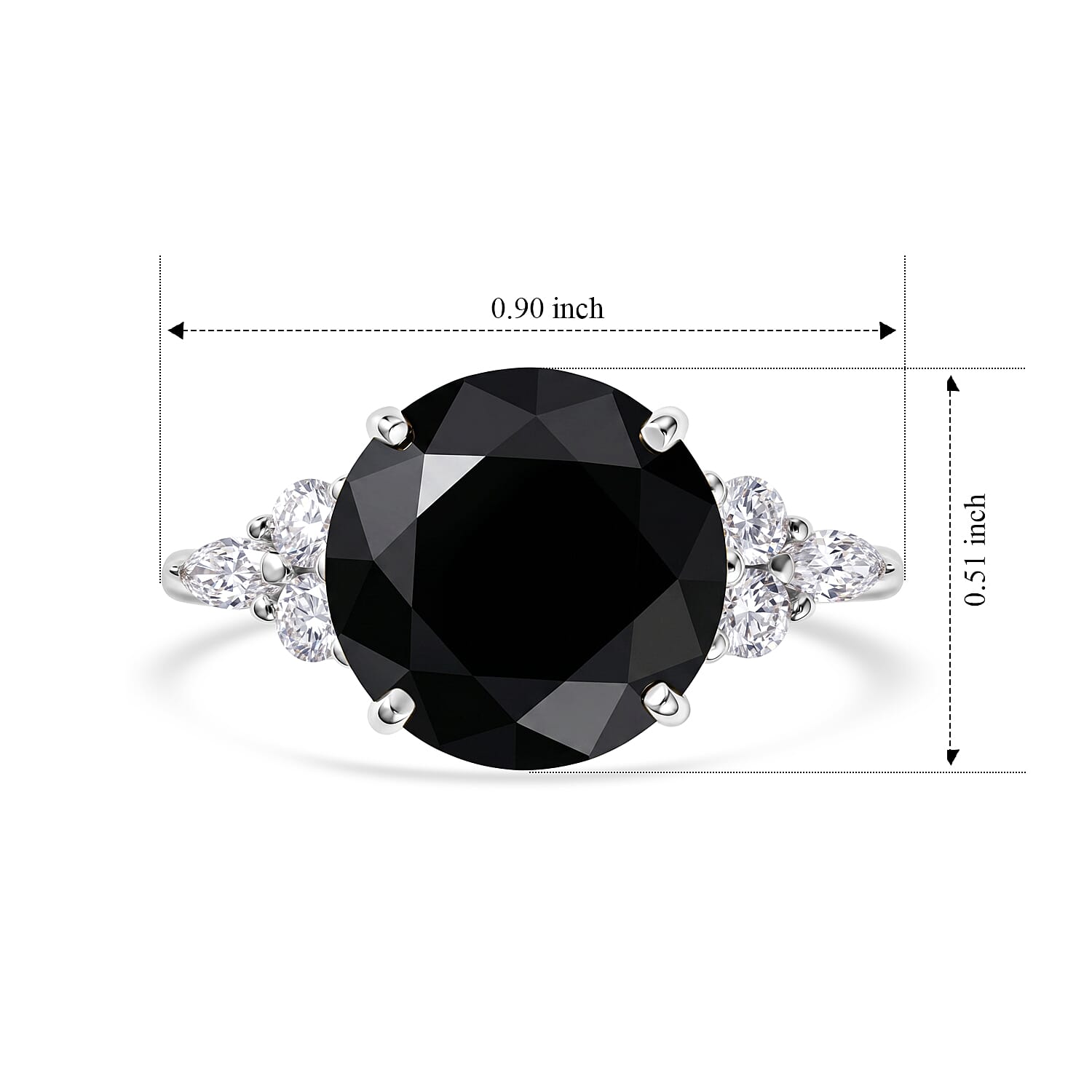 D'Joy Black and White Moissanite 4.85 ctw Black Majesty Ring in Rhodium Over Sterling Silver (Size 10.0)