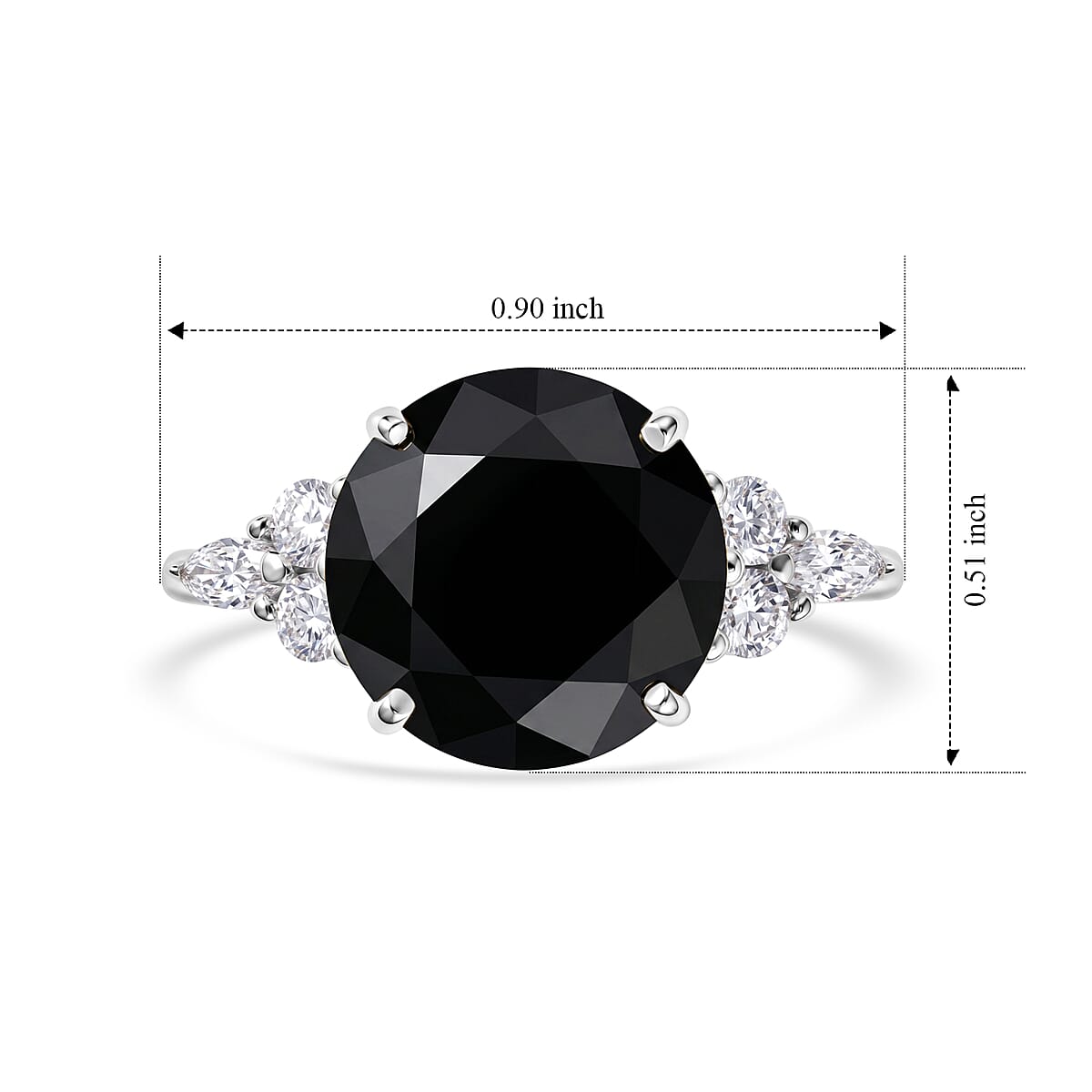 D'Joy Black and White Moissanite (Rnd 11.25mm) Ring in Rhodium Over Sterling Silver (Size 10.0) 4.85 ctw image number 5