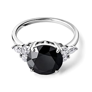D'Joy Black and White Moissanite 4.85 ctw Ring in Rhodium Over Sterling Silver (Size 11.0)