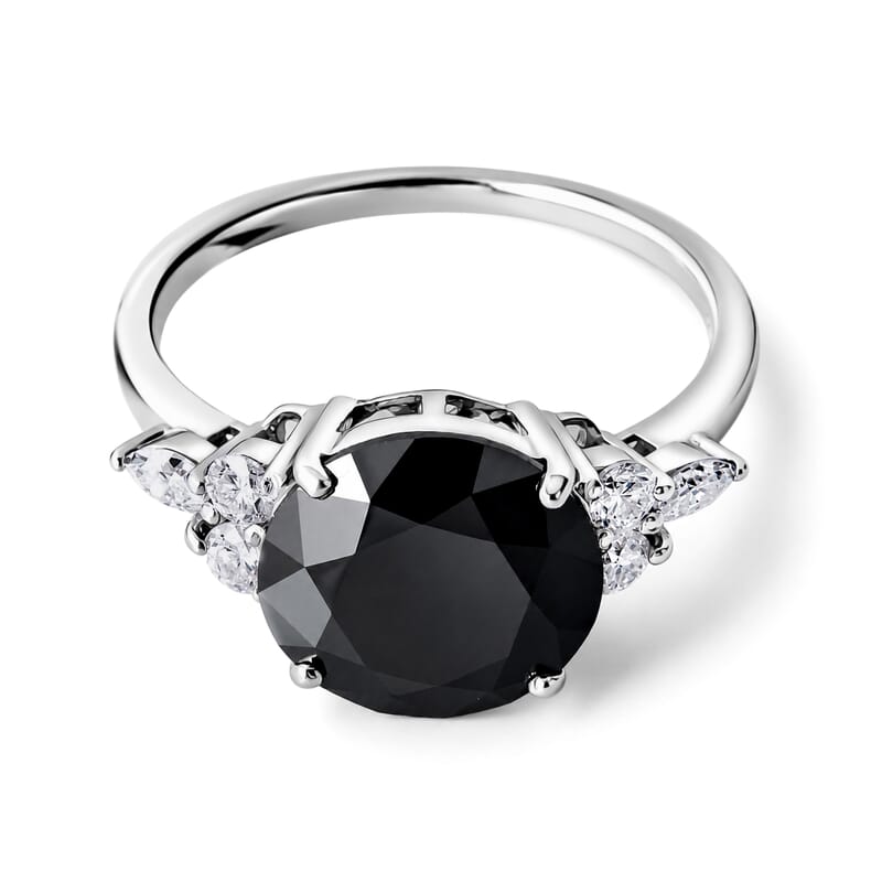D'Joy Black and White Moissanite 5.40 ctw Ring in Rhodium Over Sterling Silver (Size 5.0)