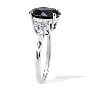 D'Joy Black and White Moissanite 4.85 ctw Ring in Rhodium Over Sterling Silver (Size 9.0)