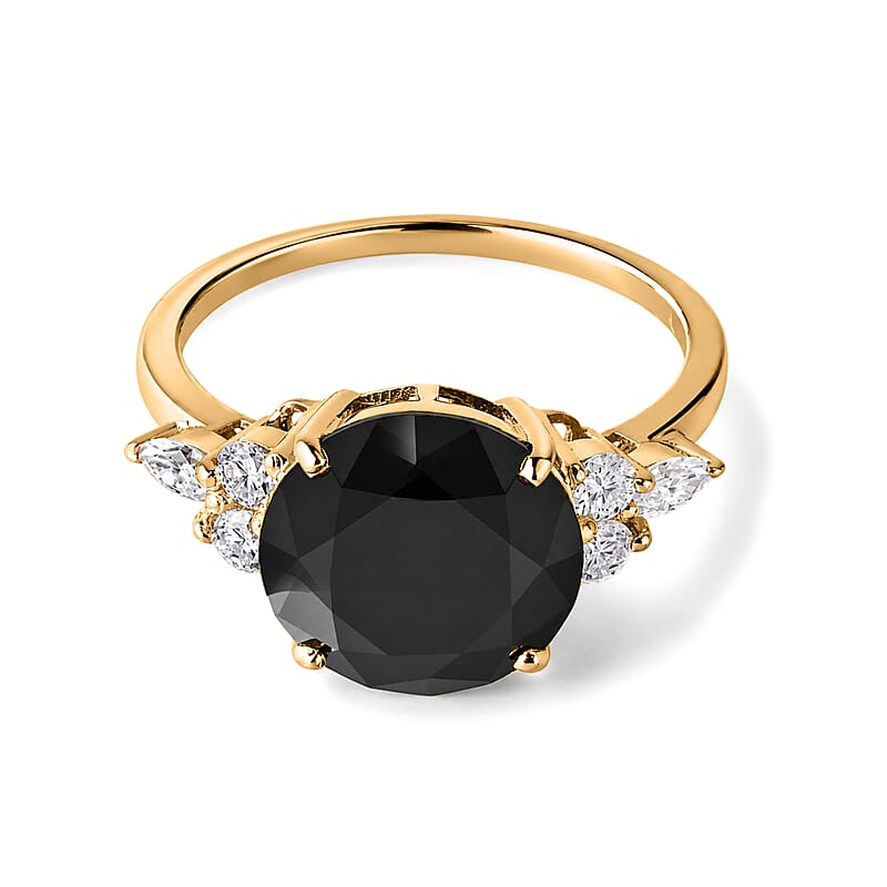 D'Joy Black and White Moissanite 4.85 ctw Black Majesty Ring in 18K Vermeil Yellow Gold Over Sterling Silver (Size 6.0)