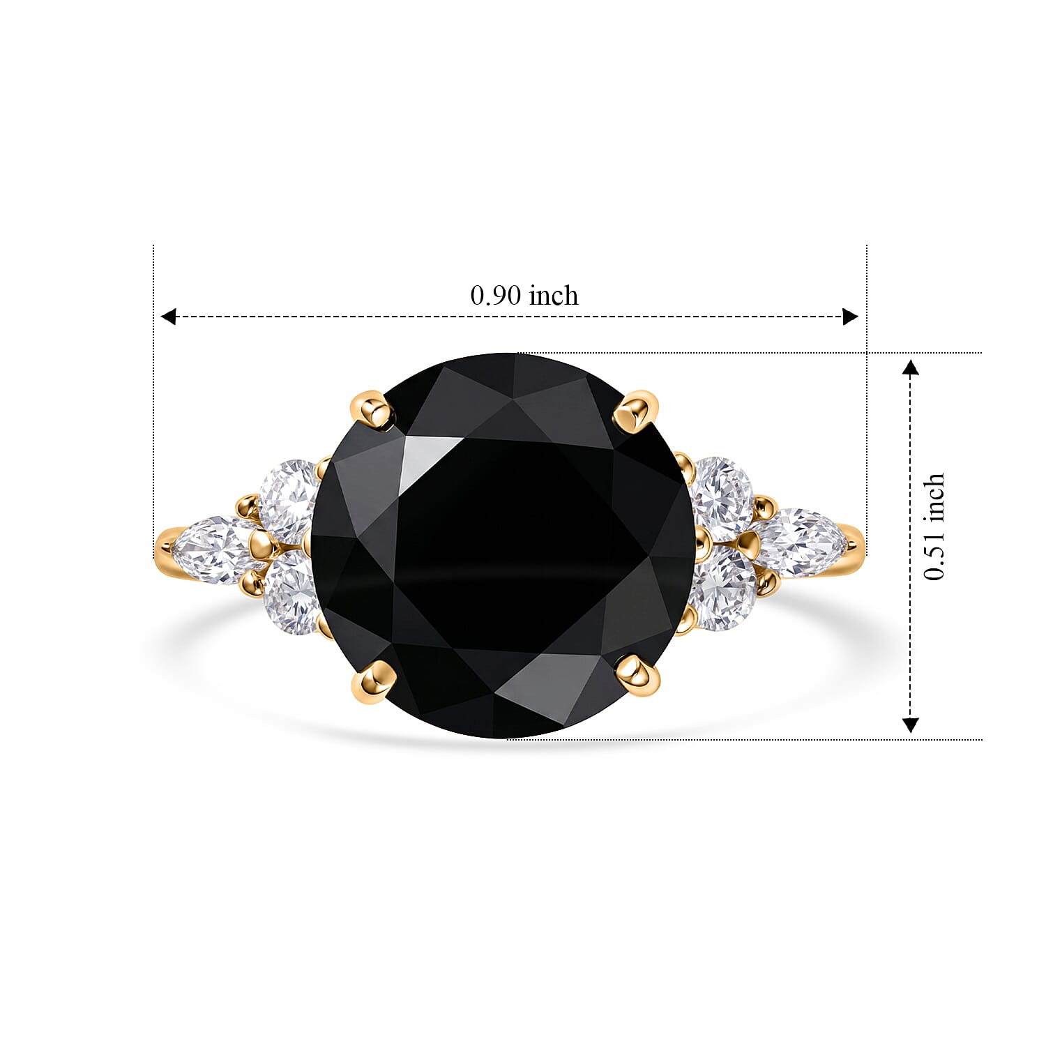 D'Joy Black and White Moissanite 4.85 ctw Black Majesty Ring in 18K Vermeil Yellow Gold Over Sterling Silver (Size 6.0)