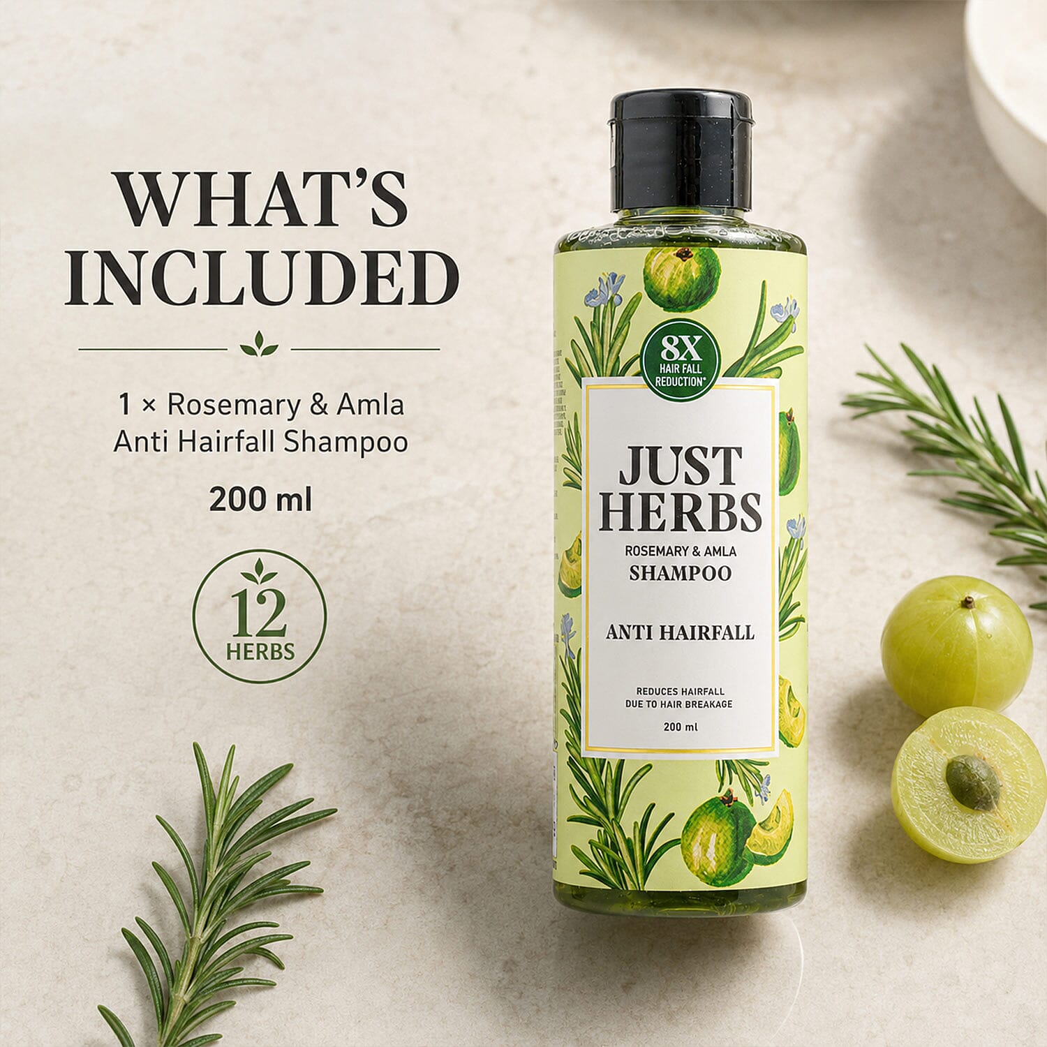 Just Herbs Anti Hairfall Shampoo | Rosemary, Amla & 12 Herbs