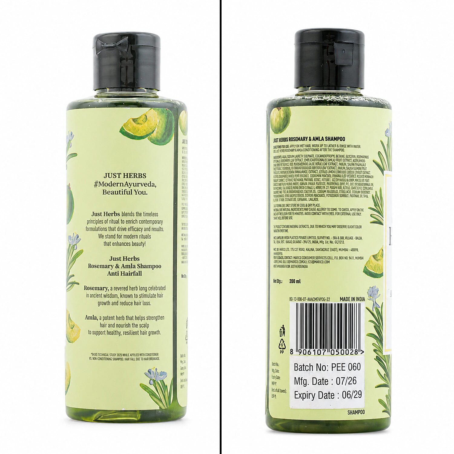 Just Herbs Anti Hairfall Shampoo | Rosemary, Amla & 12 Herbs