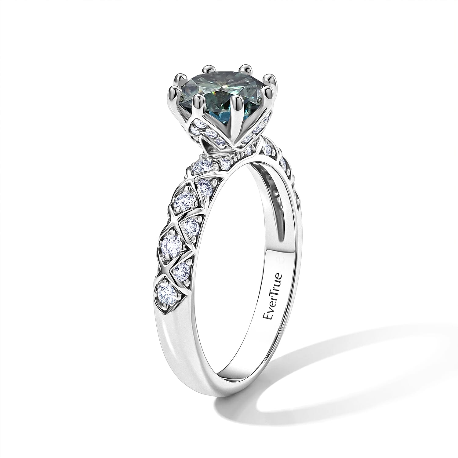 EverTrue Green and White Moissanite 1.80 ctw Ring in Platinum Bond (Size 10.0)