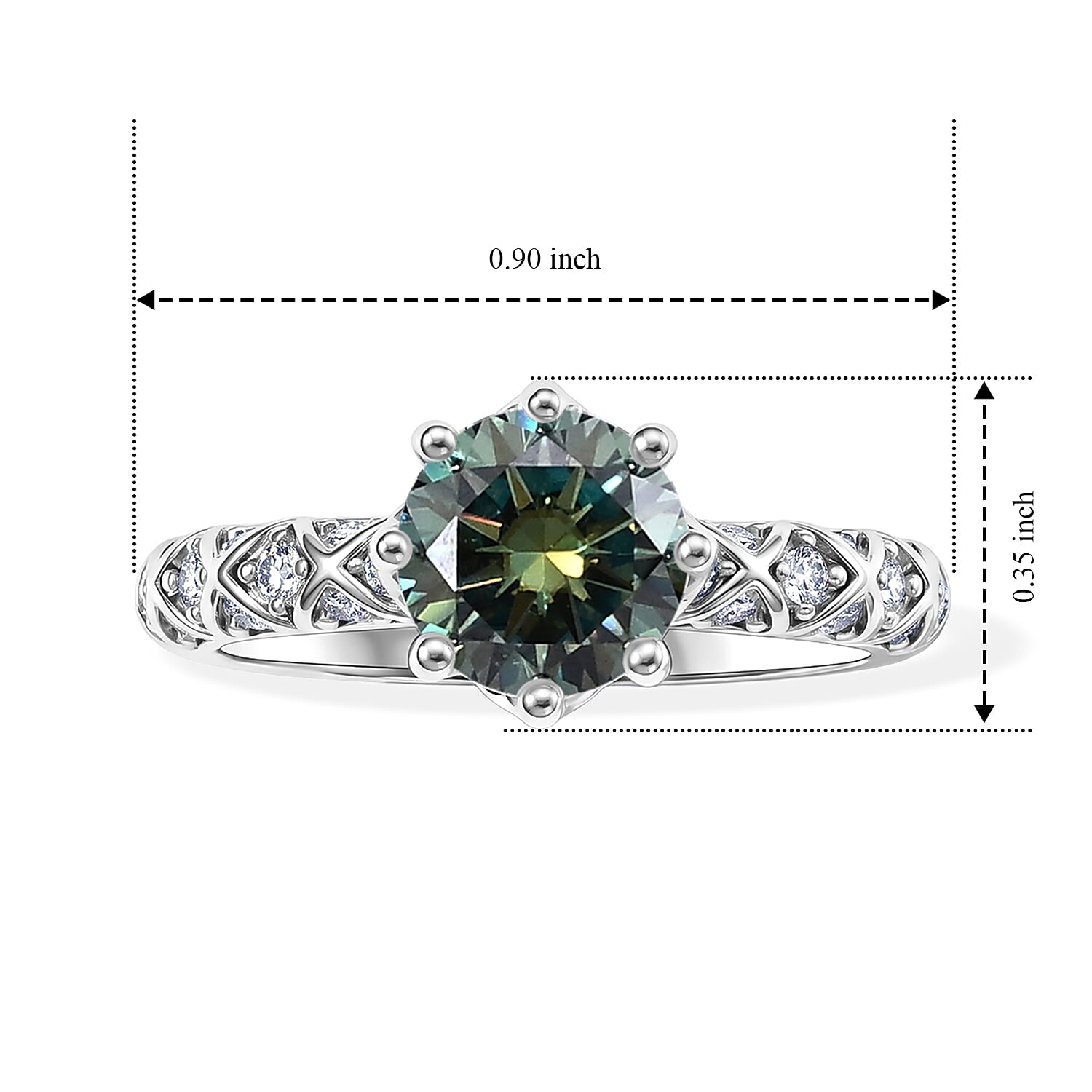 EverTrue Green and White Moissanite 1.80 ctw Ring in Platinum Bond (Size 10.0)