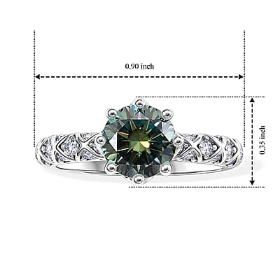 EverTrue Green and White Moissanite 1.80 ctw Ring in Platinum Bond (Size 10.0)