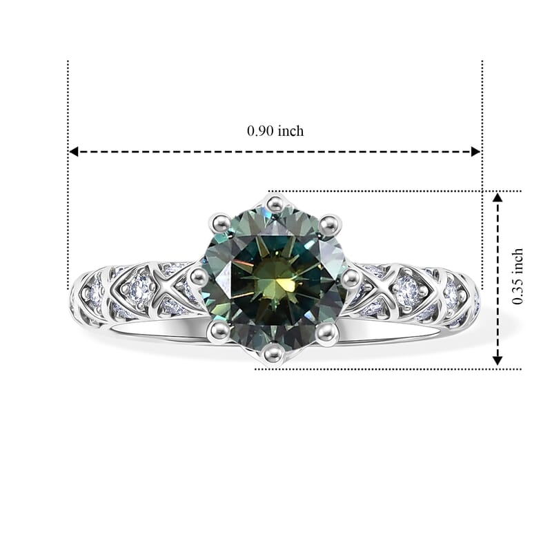 EverTrue Green and White Moissanite 1.80 ctw XOXO Crisscross Lattice Ring in Platinum Bond (Size 5.0)