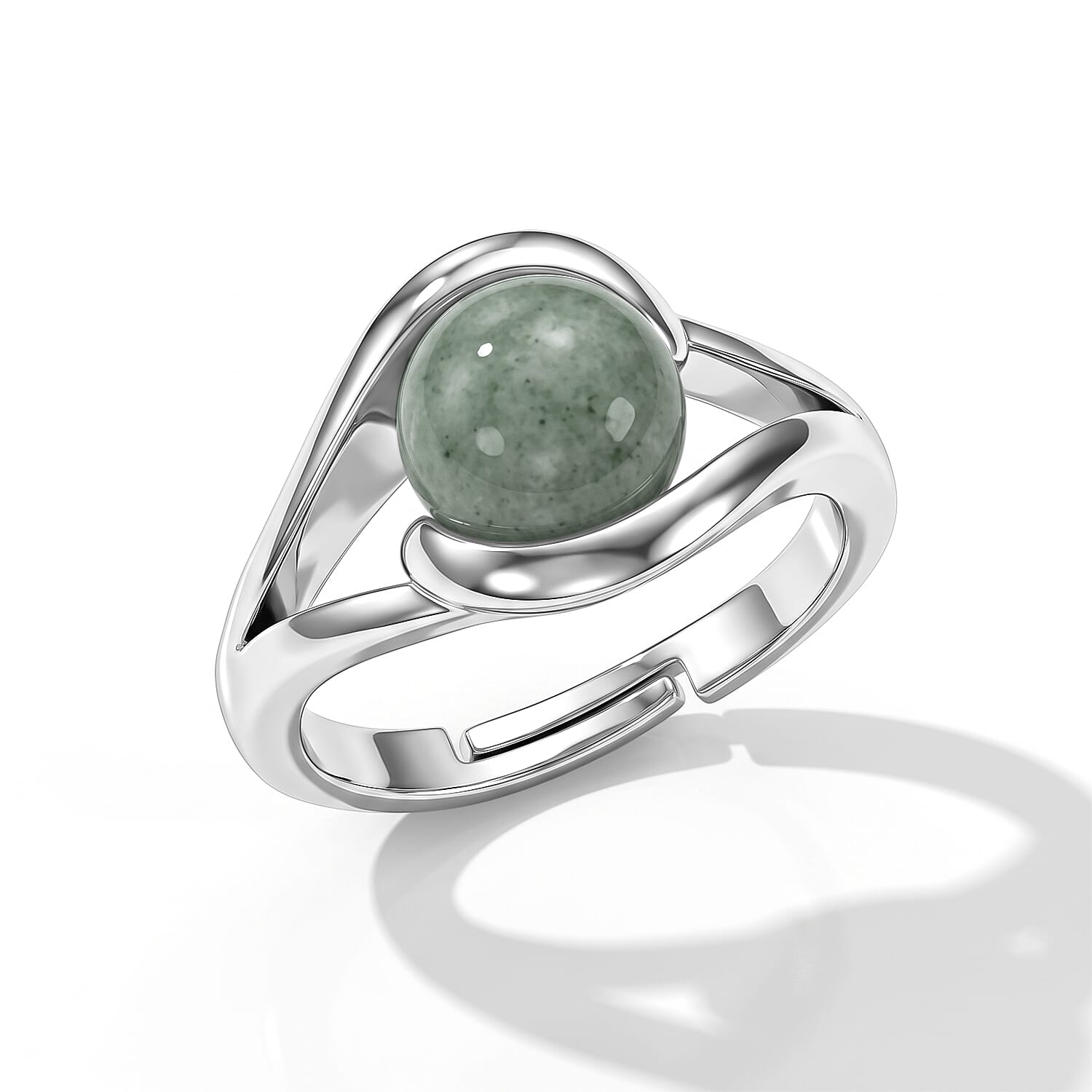 Green Aventurine 7.00 ctw Ring in Silvertone (Adjustable)