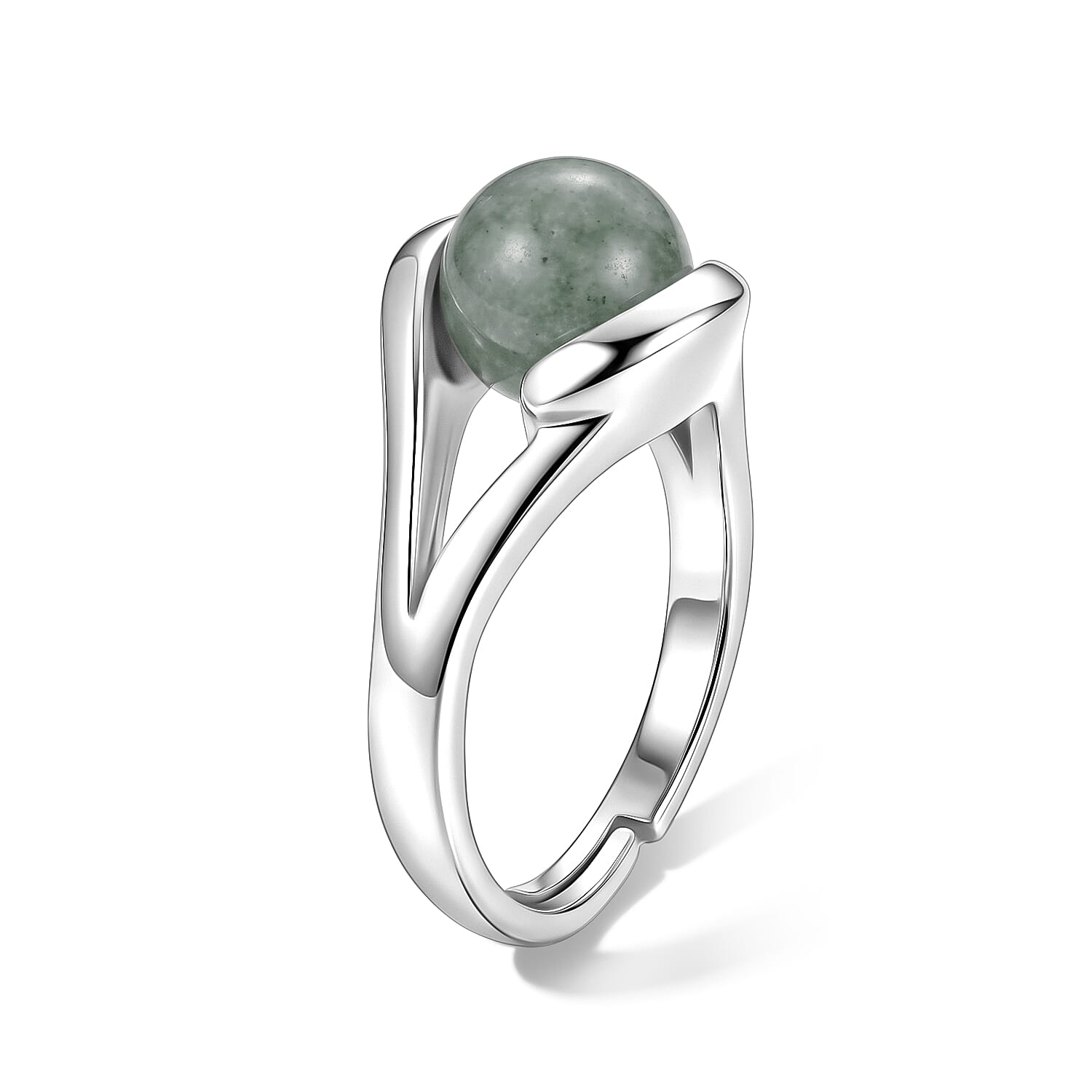 Green Aventurine 7.00 ctw Ring in Silvertone (Adjustable)