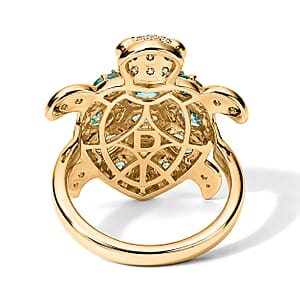 D'Joy Premium Batroke Blue Apatite and Multi Gemstone 2.10 ctw Guardian Turtle Ring in 18K Vermeil Yellow Gold Over Sterling Silver (Size 6.0)