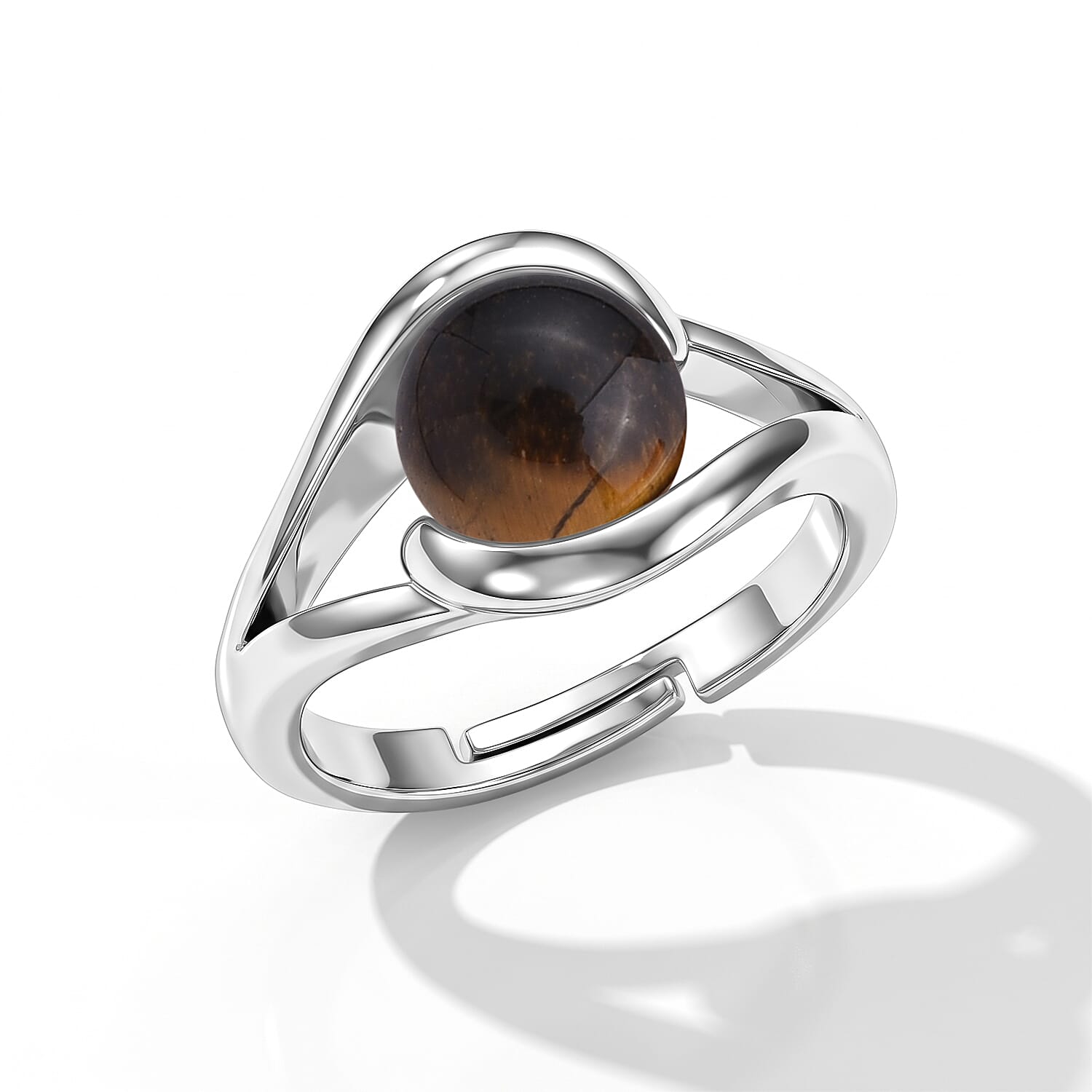 Yellow Tigers Eye 7.00 ctw Ring in Silvertone (Adjustable)