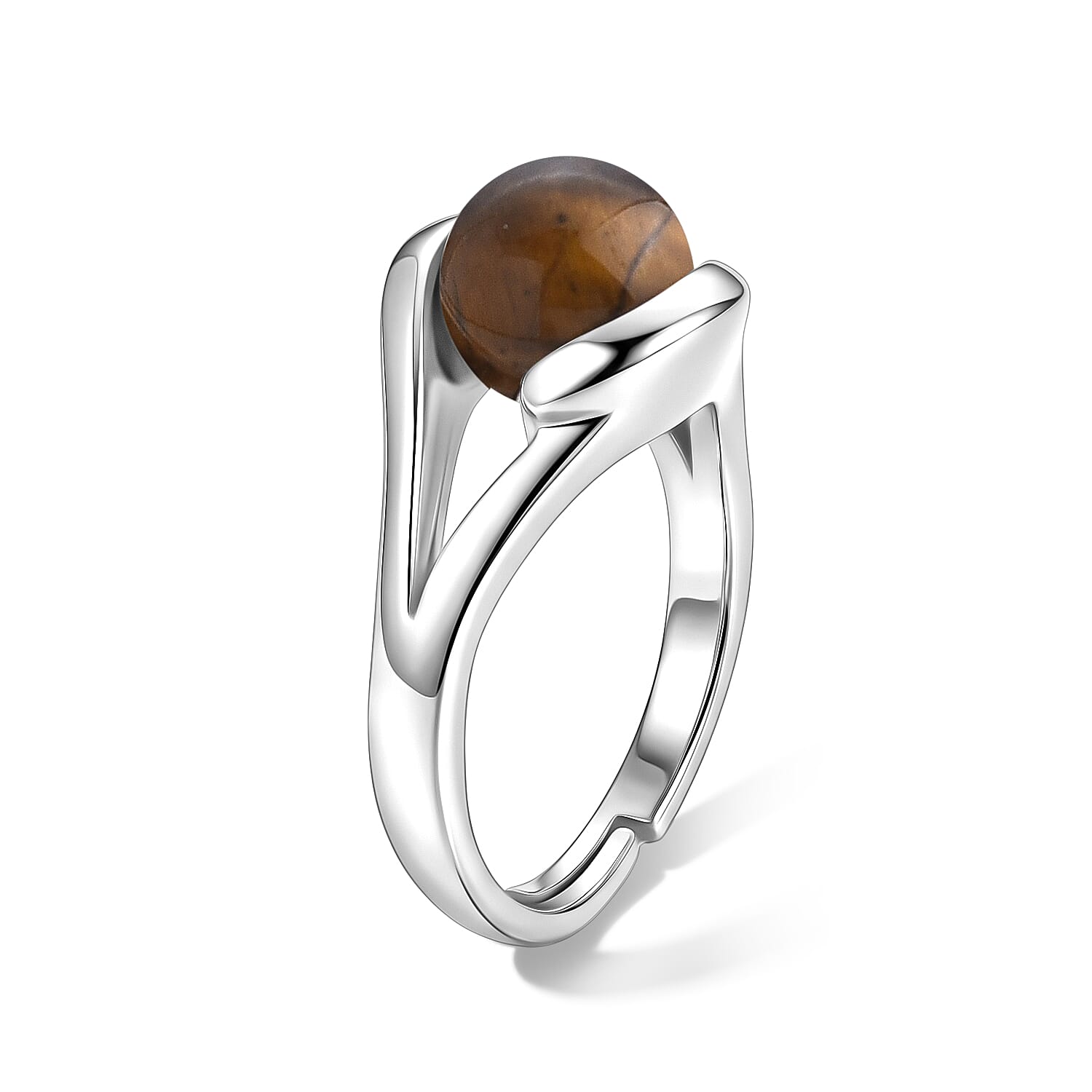 Yellow Tigers Eye 7.00 ctw Ring in Silvertone (Adjustable)