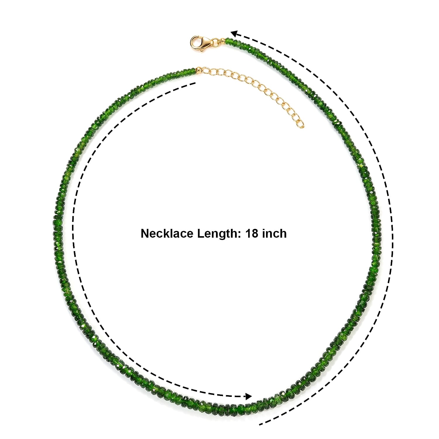 D'Joy Premium Chrome Diopside 75.00 ctw Beaded Necklace in 18K Vermeil Yellow Gold Over Sterling Silver 18 Inches