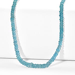 D'Joy Premium Betroka Blue Apatite 75.00 ctw Beaded Necklace in Rhodium Over Sterling Silver