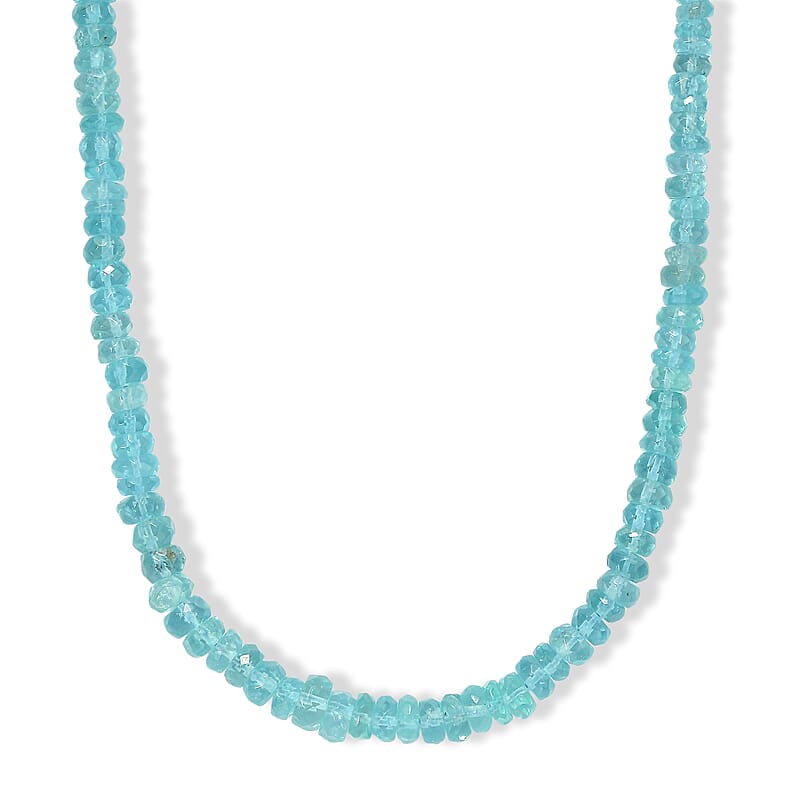 D'Joy Premium Betroka Blue Apatite 75.00 ctw Beaded Necklace in Rhodium Over Sterling Silver