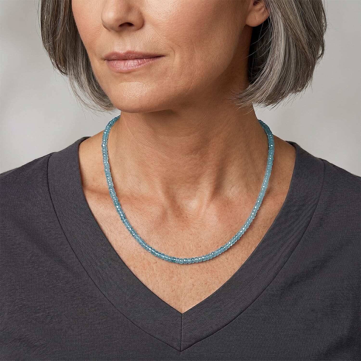 D'Joy Premium Betroka Blue Apatite 75.00 ctw Beaded Necklace in Rhodium Over Sterling Silver