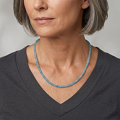 D'Joy Premium Betroka Blue Apatite 75.00 ctw Beaded Necklace in Rhodium Over Sterling Silver