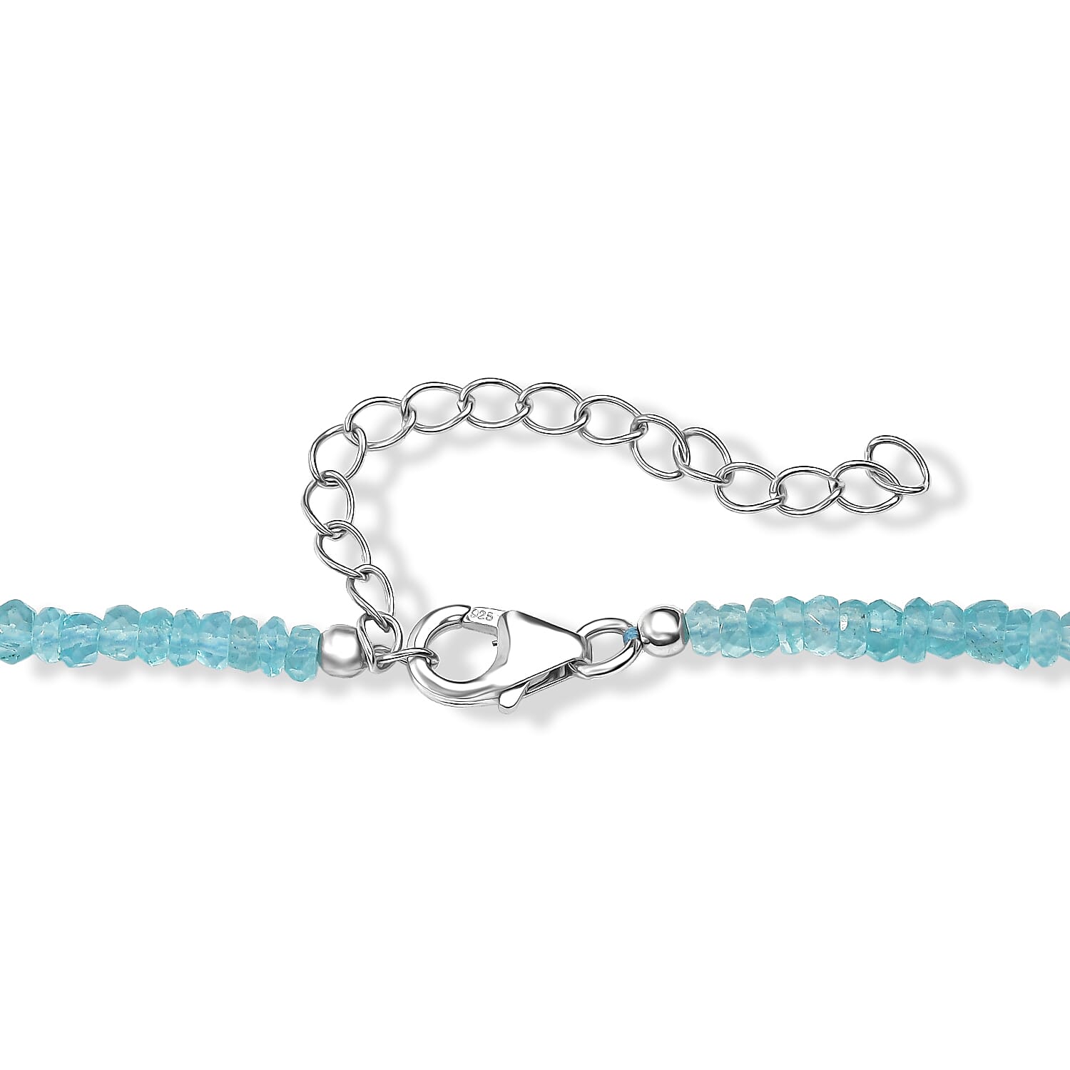 D'Joy Premium Betroka Blue Apatite 75.00 ctw Beaded Necklace in Rhodium Over Sterling Silver