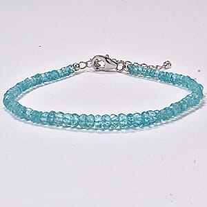D'Joy Premium Betroka Blue Apatite 31.00 ctw Beaded Bracelet in Rhodium Over Sterling Silver (7.25 In)