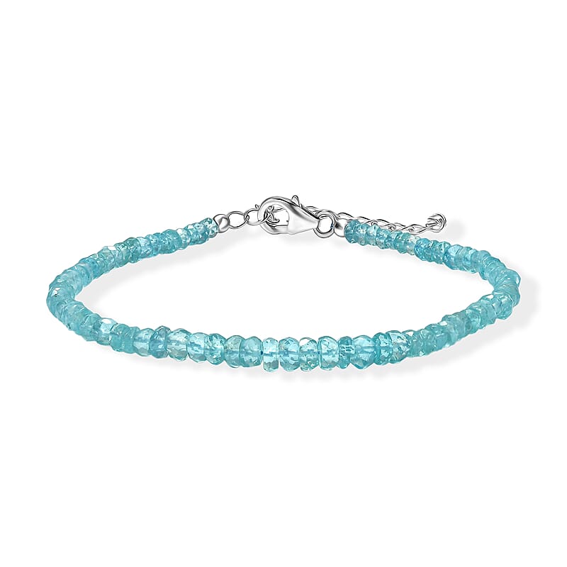 D'Joy Premium Betroka Blue Apatite 31.00 ctw Beaded Bracelet in Rhodium Over Sterling Silver (7.25 In)