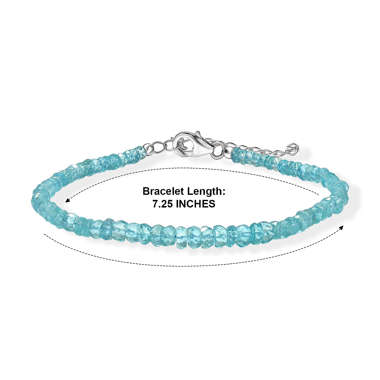 D'Joy Premium Betroka Blue Apatite 31.00 ctw Beaded Bracelet in Rhodium Over Sterling Silver (7.25 In)
