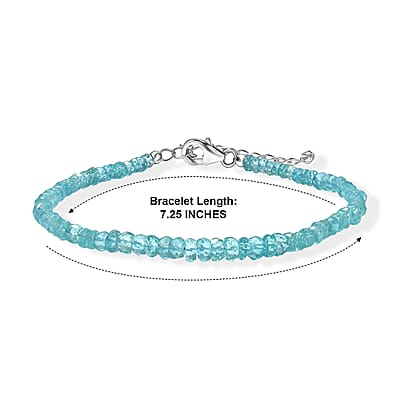 D'Joy Premium Betroka Blue Apatite 31.00 ctw Beaded Bracelet in Rhodium Over Sterling Silver (7.25 In)