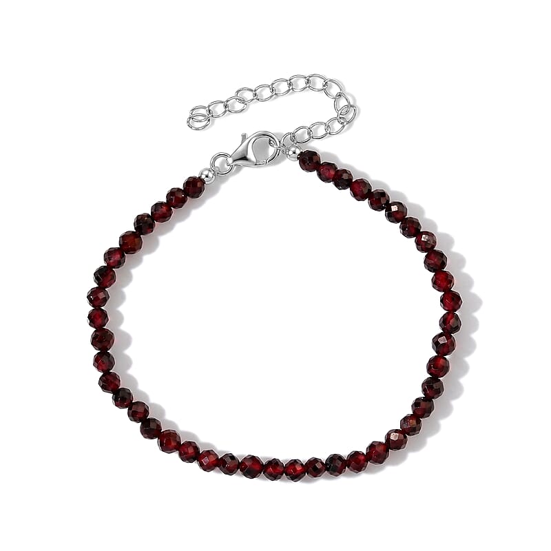 D'Joy Premium Orissa Rhodolite Garnet 22.00 ctw Beaded Bracelet in Rhodium Over Sterling Silver (7.25-9.25In)