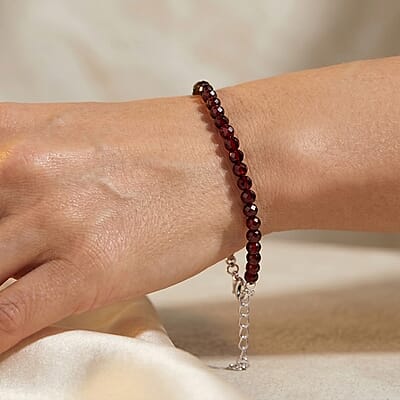 D'Joy Premium Orissa Rhodolite Garnet 22.00 ctw Beaded Bracelet in Rhodium Over Sterling Silver (7.25-9.25In)
