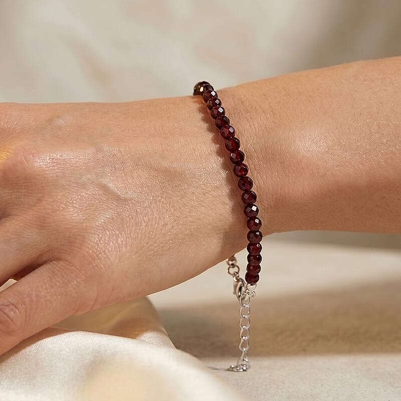 D'Joy Premium Orissa Rhodolite Garnet 22.00 ctw Beaded Bracelet in Rhodium Over Sterling Silver (7.25-9.25In)