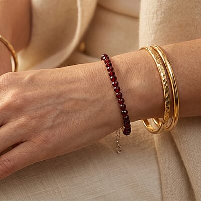 D'Joy Premium Orissa Rhodolite Garnet 22.00 ctw Beaded Bracelet in Rhodium Over Sterling Silver (7.25-9.25In)