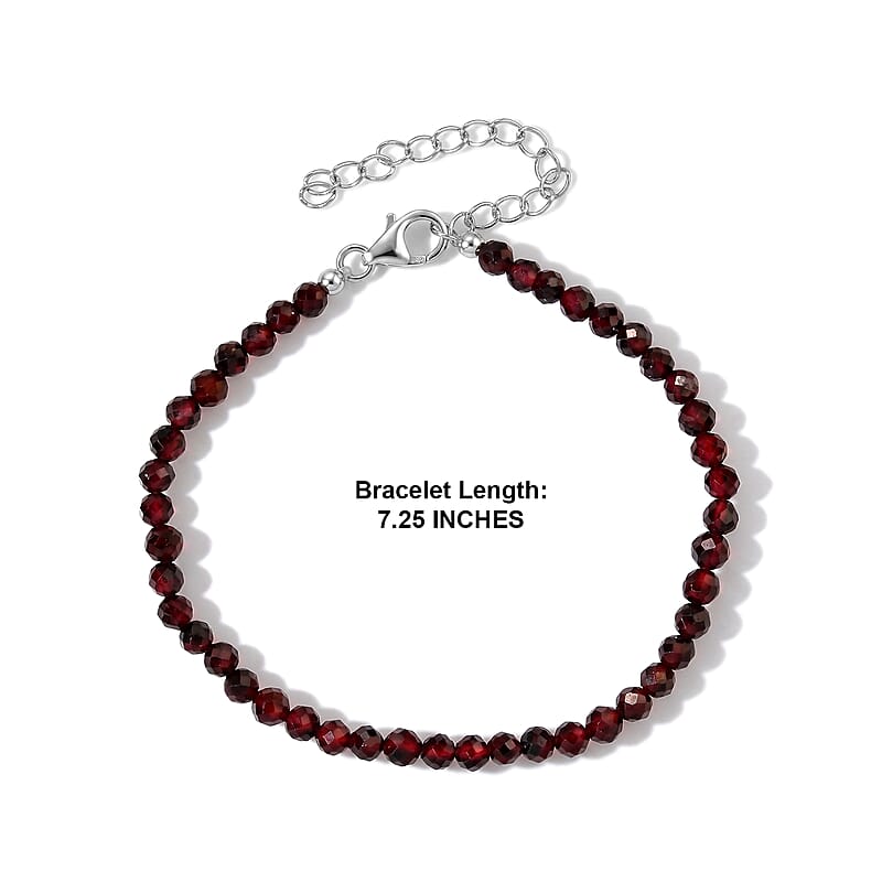 D'Joy Premium Orissa Rhodolite Garnet 22.00 ctw Beaded Bracelet in Rhodium Over Sterling Silver (7.25-9.25In)