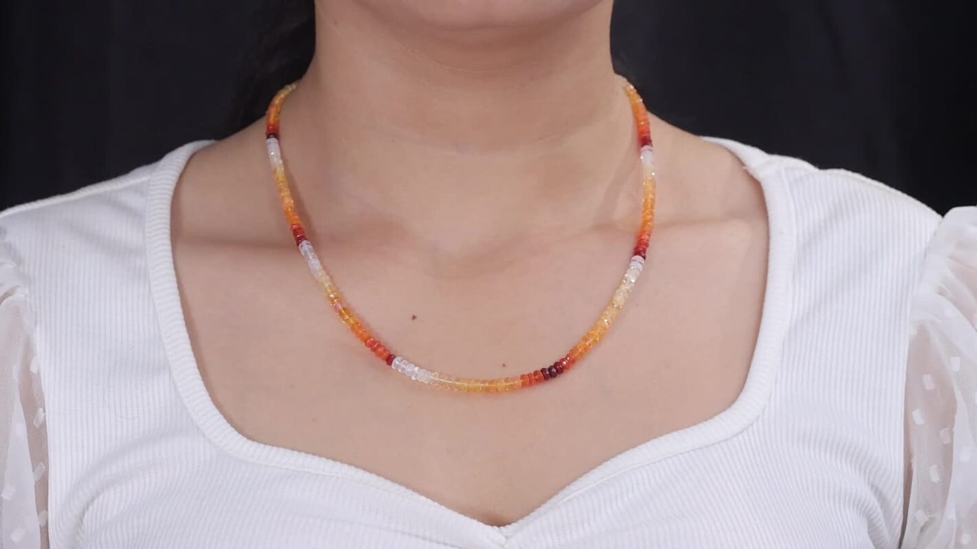 D'Joy Premium Mexican Cherry Fire Opal Beaded Necklace (18-20 Inches) in 18K Vermeil YG Over Sterling Silver 42.00 ctw