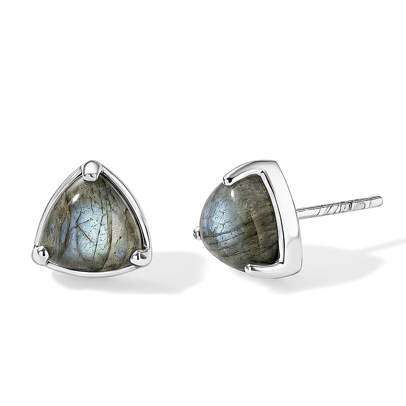 EverTrue AAA Malagasy Labradorite 4.00 ctw Solitaire Stud Earrings in Platinum Bond