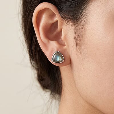 EverTrue AAA Malagasy Labradorite 4.00 ctw Stud Earrings in Platinum Bond