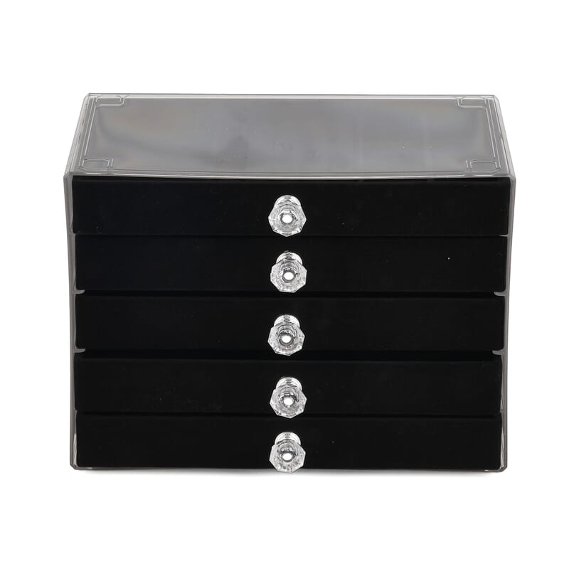 Livmore Black 5 Layer Velvet Jewelry Organizer with Transparent Cover