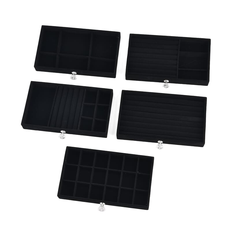 Livmore Black 5 Layer Velvet Jewelry Organizer with Transparent Cover