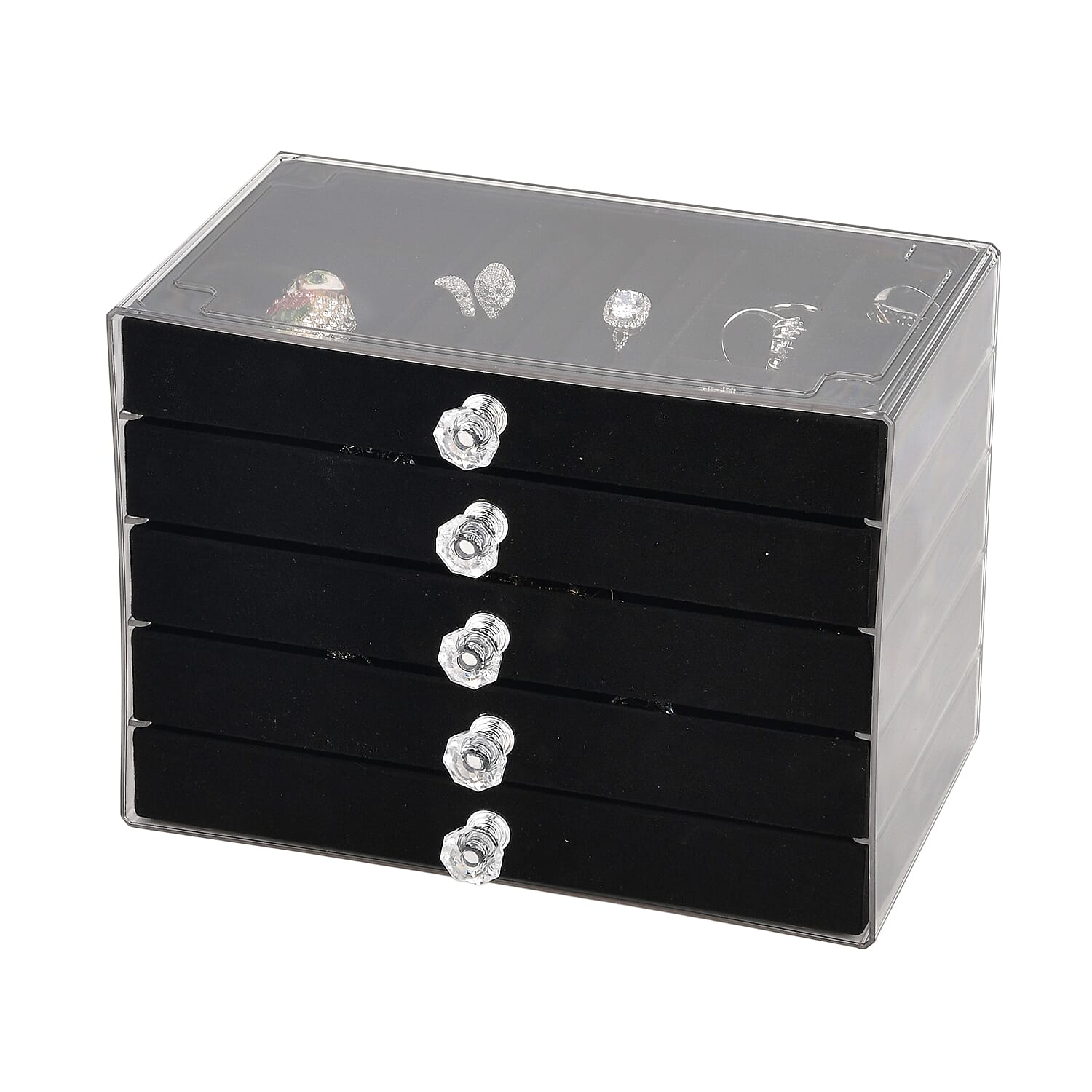 Livmore Black 5 Layer Velvet Jewelry Organizer with Transparent Cover