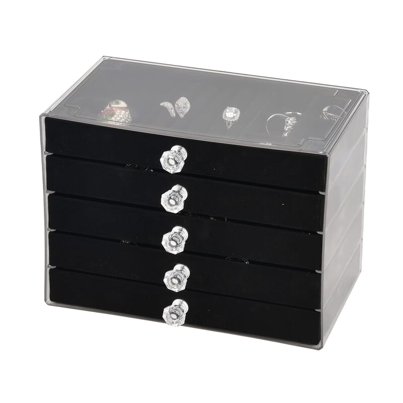 Livmore Black 5 Layer Velvet Jewelry Organizer with Transparent Cover