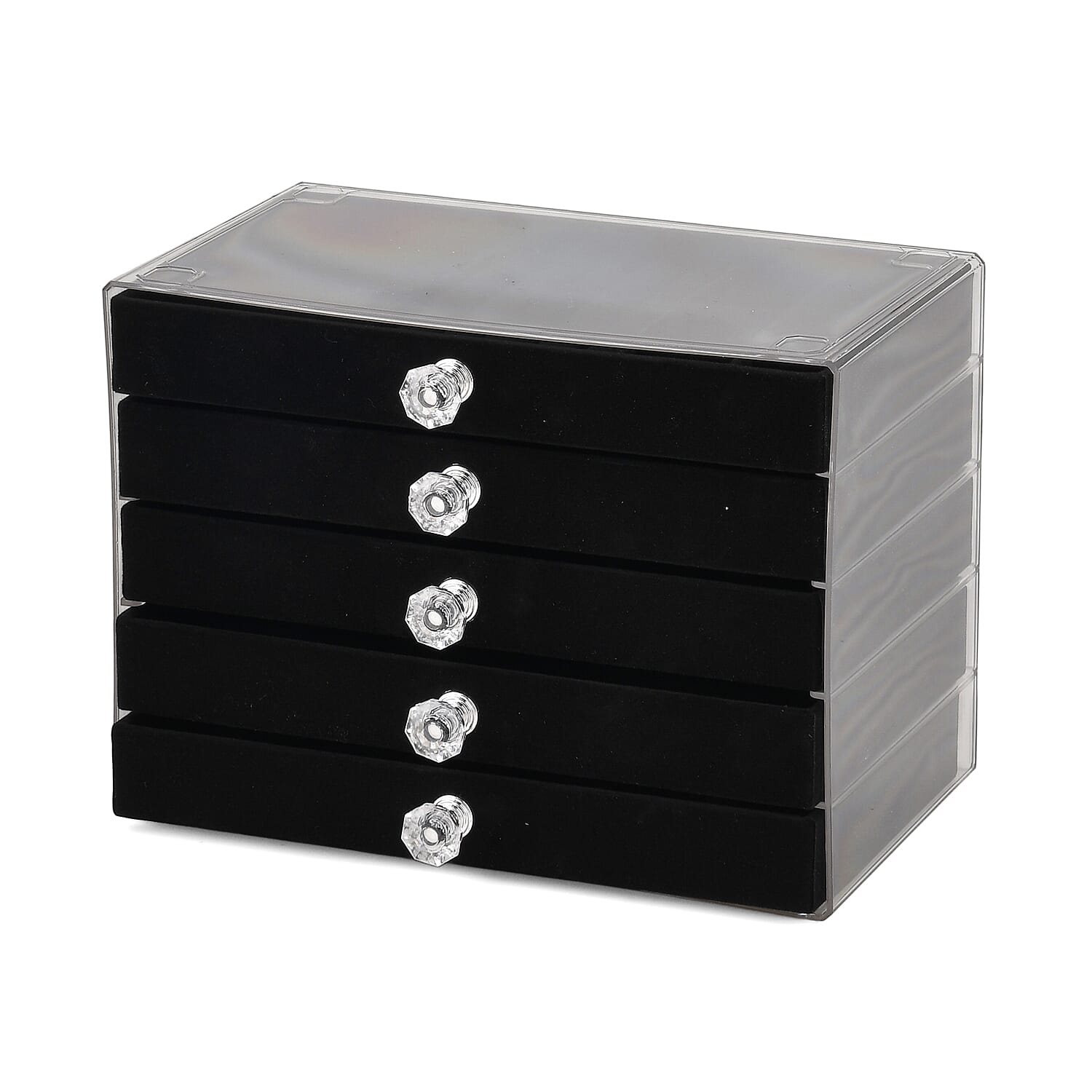 Livmore Black 5 Layer Velvet Jewelry Organizer with Transparent Cover
