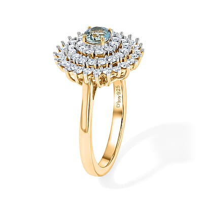 D'Joy Montana Sapphire and Moissanite 1.00 ctw Sunburst Majesty Ring in 18K Vermeil Yellow Gold Over Sterling Silver (Size 10.0)