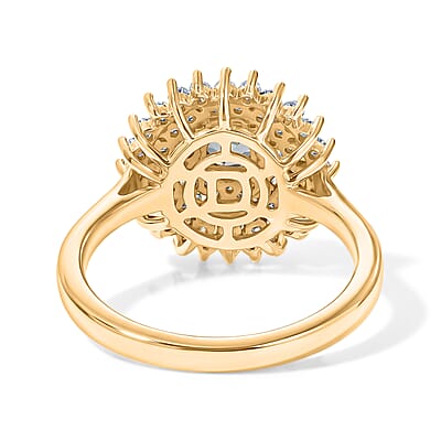 D'Joy Montana Sapphire and Moissanite 1.00 ctw Sunburst Majesty Ring in 18K Vermeil Yellow Gold Over Sterling Silver (Size 10.0)