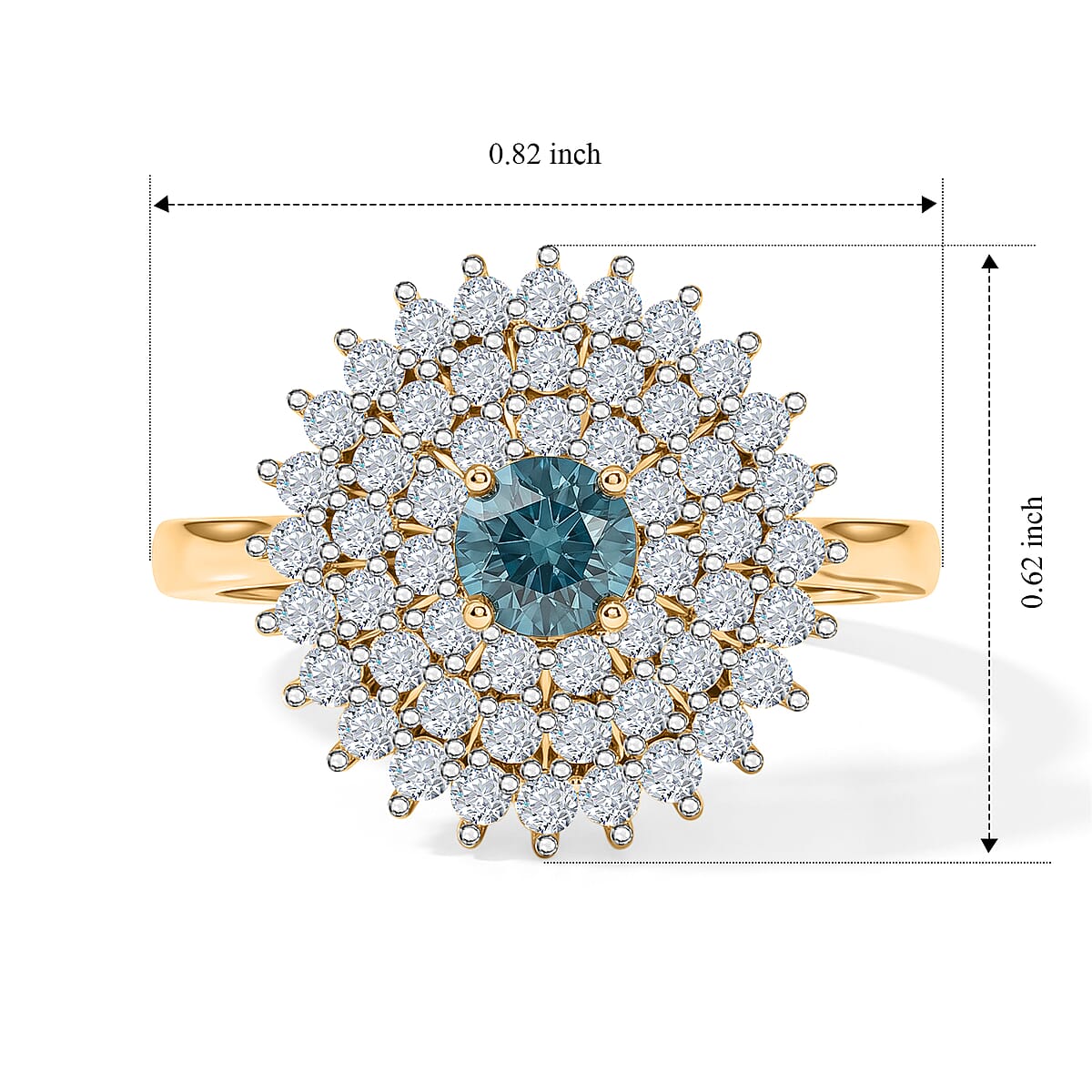 D'Joy Montana Sapphire and Moissanite 1.00 ctw Sunburst Majesty Ring in 18K Vermeil Yellow Gold Over Sterling Silver (Size 10.0) image number 3