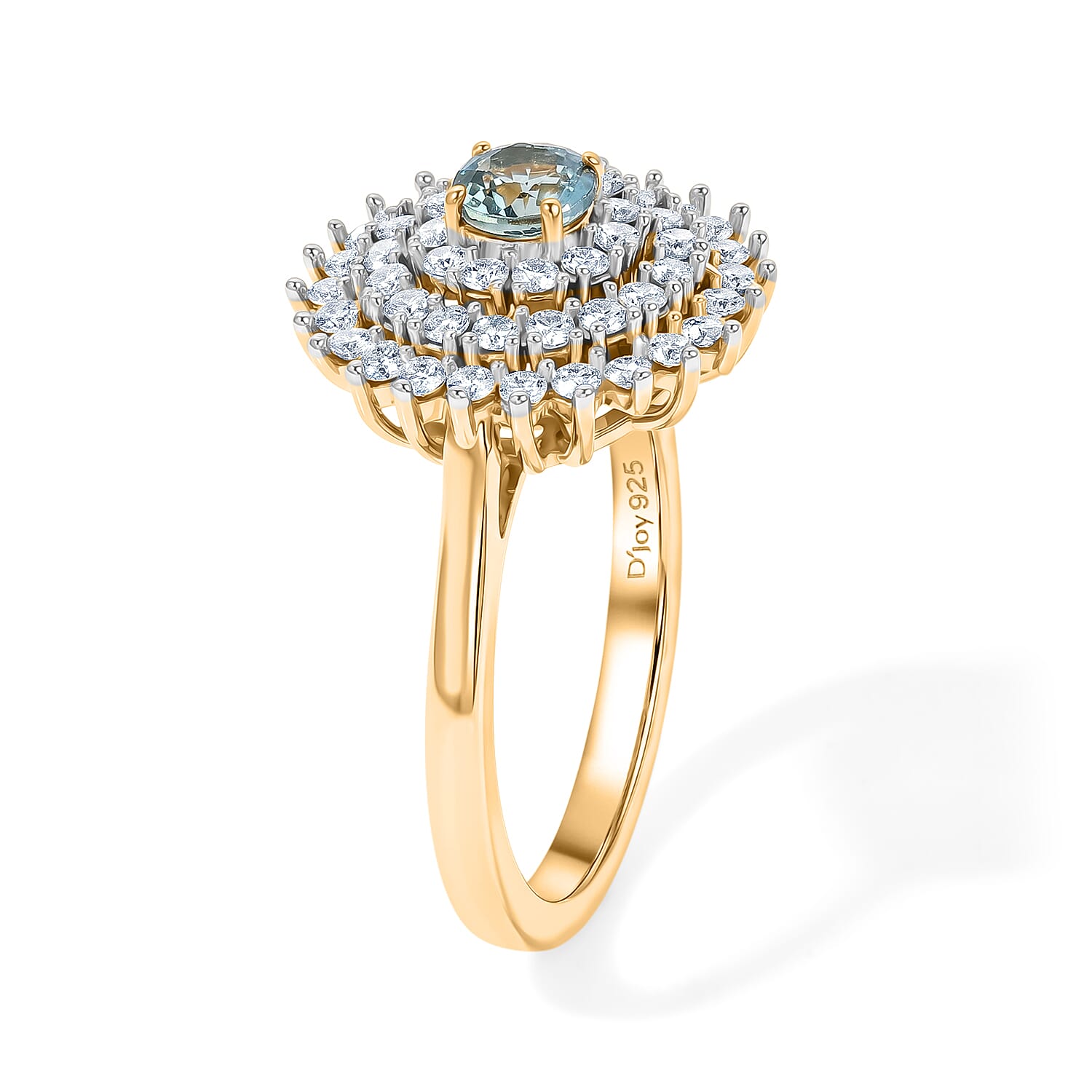 D'Joy Montana Sapphire and Moissanite 1.00 ctw Sunburst Majesty Ring in 18K Vermeil Yellow Gold Over Sterling Silver (Size 7.0)